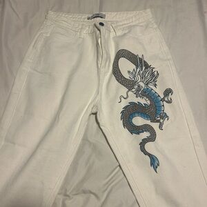 Adika White and Blue Chinos with Dragon Design